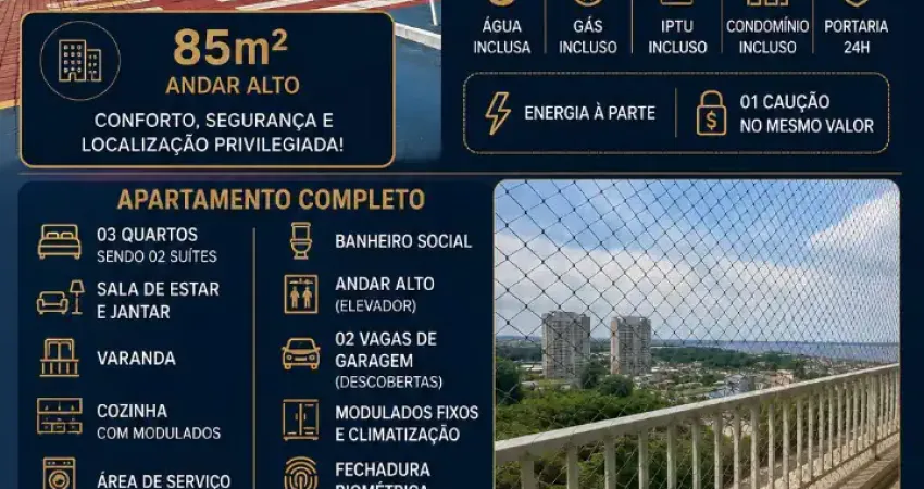 Alugo Apartamento em Andar Alto – Ponta Negra – 03 quartos sendo 02 suítes